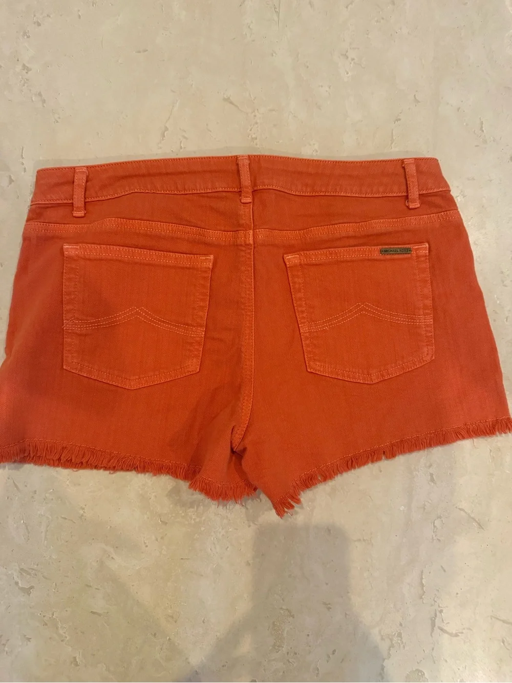 Women's Orange Frayed Hem Denim Shorts
